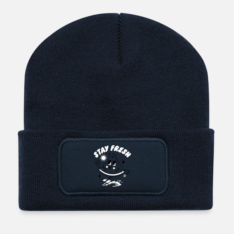 Playful Smile and Surf Motif Design - Recycled Patch Beanie - french navy