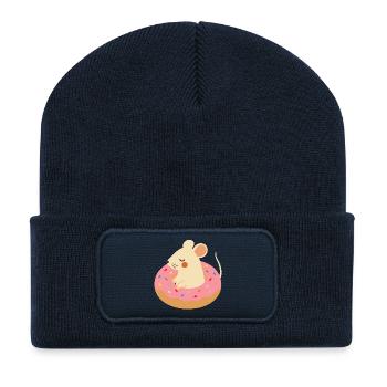 Cute Mouse in a Donut – Playful Animal Motif - Recycled Patch Beanie - french navy - Front