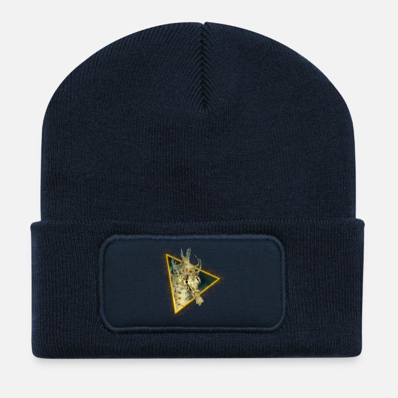 Hippocampe dans un triangle - Beanie recyclé à patch - bleu marine
