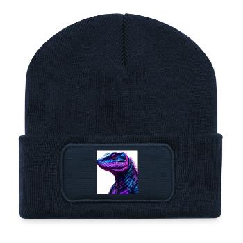 Futuristische Echse in Neonfarben - Recycelte Patch Beanie - French Navy - Vorne