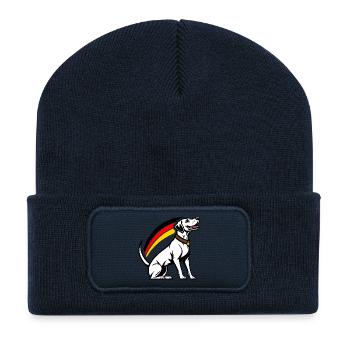 Hund mit Regenbogen im Comic-Stil - Recycelte Patch Beanie - French Navy - Vorne