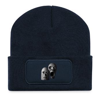 Expressive Skull Mask Illustration - Recycled Patch Beanie - french navy - Front