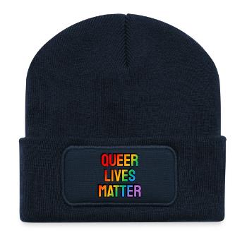 Queer lives matter LGBT Pride gay rainbow - Beanie recyclé à patch - bleu marine - Devant