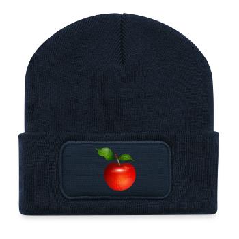 Leuchtend roter Apfel mit Blättern Illustration - Recycelte Patch Beanie - French Navy - Vorne