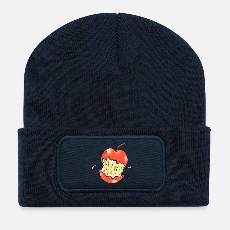 Roter Apfel angebissen Illustration - Recycelte Patch Beanie - French Navy