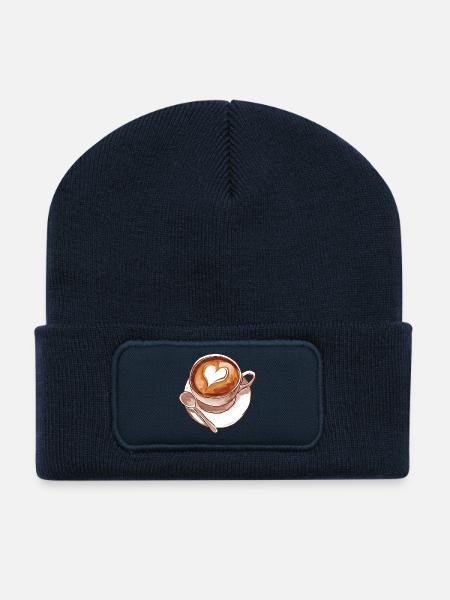 Cup Of Coffee Watercolor - Recycled Patch Beanie - french navy