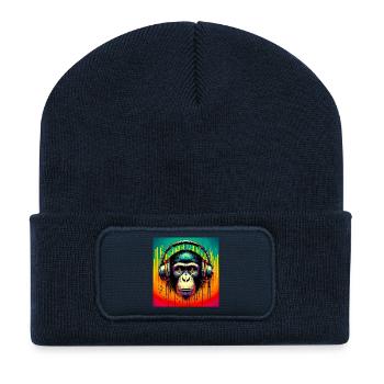 Chimpanzee Monkey - Recycled Patch Beanie - french navy - Front