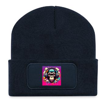 Chimpanzee Monkey - Recycled Patch Beanie - french navy - Front