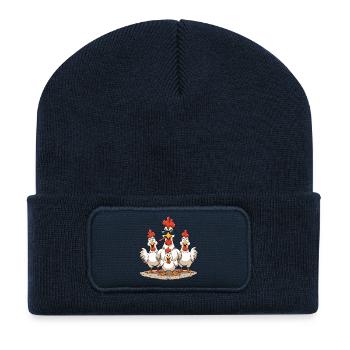 Hahn Familie Haltung Spaß - Recycelte Patch Beanie - French Navy - Vorne