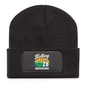 Bowling 28. Geburtstag Feier Grafik - Recycelte Patch Beanie - Dunkelgrau - Vorne