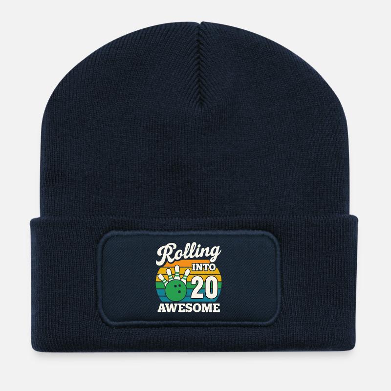 Bowling 20th Birthday Celebration Graphic - Recycled Patch Beanie - french navy