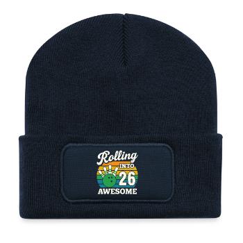 Rolling Into 26 Birthday Design - Recycled Patch Beanie - french navy - Front