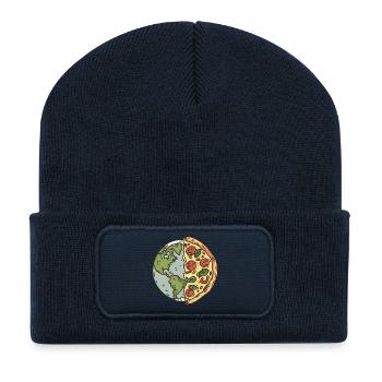 Conception de la tranche de pizza de la terre - Beanie recyclé à patch - bleu marine - Devant