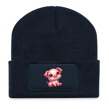 Cute Piglet Cartoon Farm Kawaii Agriculture - Recycled Patch Beanie - french navy - Front