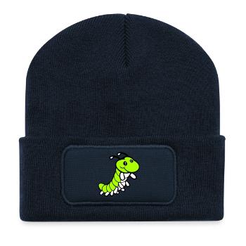 Raupe süß lieb kleine lächelt freundlich glücklich - Recycelte Patch Beanie - French Navy - Vorne