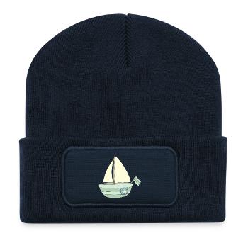 Motif de voilier ludique - Beanie recyclé à patch - bleu marine - Devant