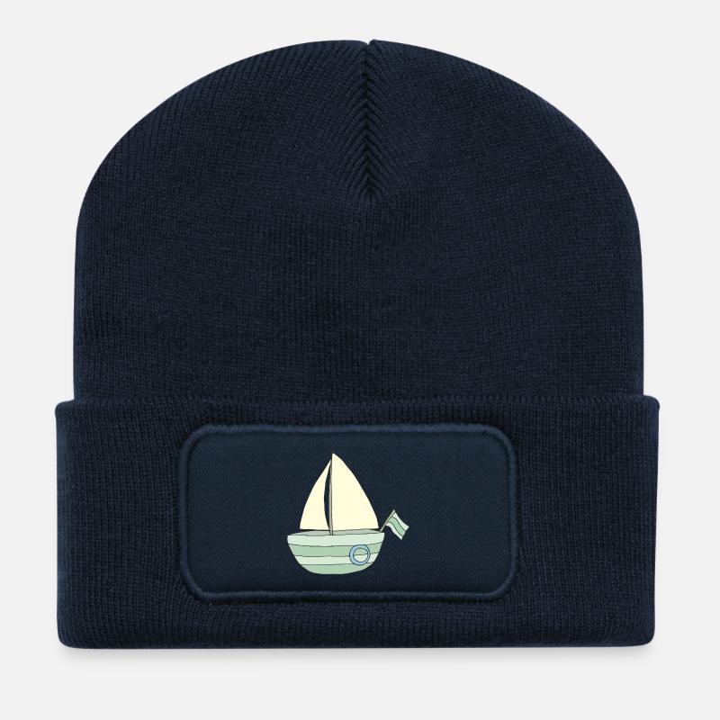 Verspieltes Segelboot Muster - Recycelte Patch Beanie - French Navy