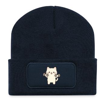 Chaton faisant de la musculation - Beanie recyclé à patch - bleu marine - Devant