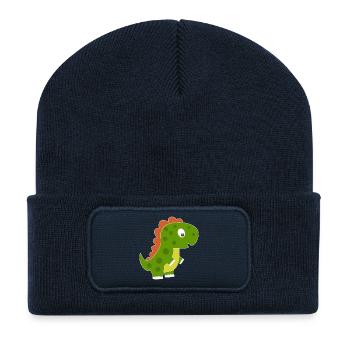 Dinosaure ludique avec dos coloré - Beanie recyclé à patch - bleu marine - Devant