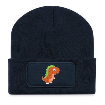 Dessin animé de dinosaure ludique - Beanie recyclé à patch - bleu marine - Devant
