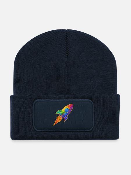 Regenbogen Rakete Glitzer Design - Recycelte Patch Beanie - French Navy