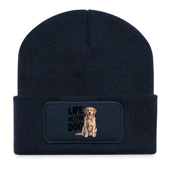 La vie est meilleure avec un chien - Beanie recyclé à patch - bleu marine - Devant