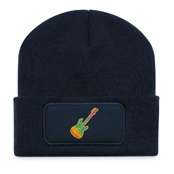 Bunter Glitter-Gitarrenrock Design - Recycelte Patch Beanie - French Navy - Vorne