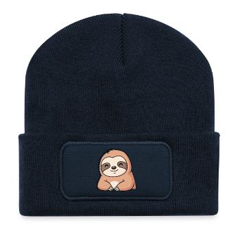Cute Sloth Cartoon Design - Recycled Patch Beanie - french navy - Front