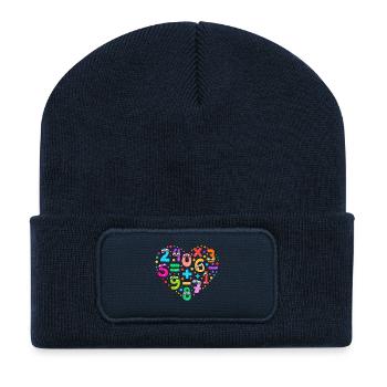 Zahlentag Buntes Zahlenherz-Design - Recycelte Patch Beanie - French Navy - Vorne