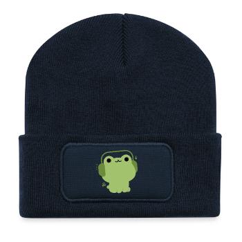 Cute Frog Headphones Illustration - Recycled Patch Beanie - french navy - Front