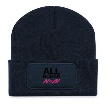 Alles Mensch ohne KI - Recycelte Patch Beanie - French Navy - Vorne