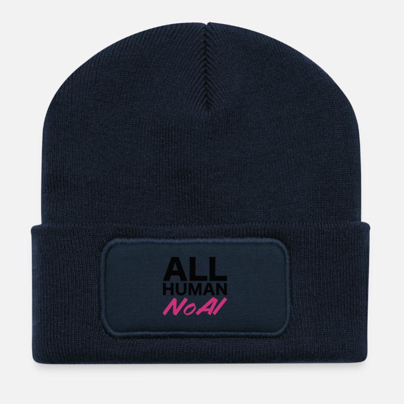 Alles Mensch ohne KI - Recycelte Patch Beanie - French Navy