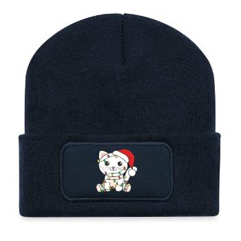 Chat Noël Hiver Animaux Chats - Beanie recyclé à patch - bleu marine - Devant