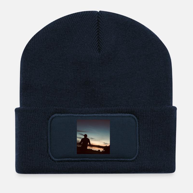 Riverside landscape at sunset - Recycled Patch Beanie - french navy