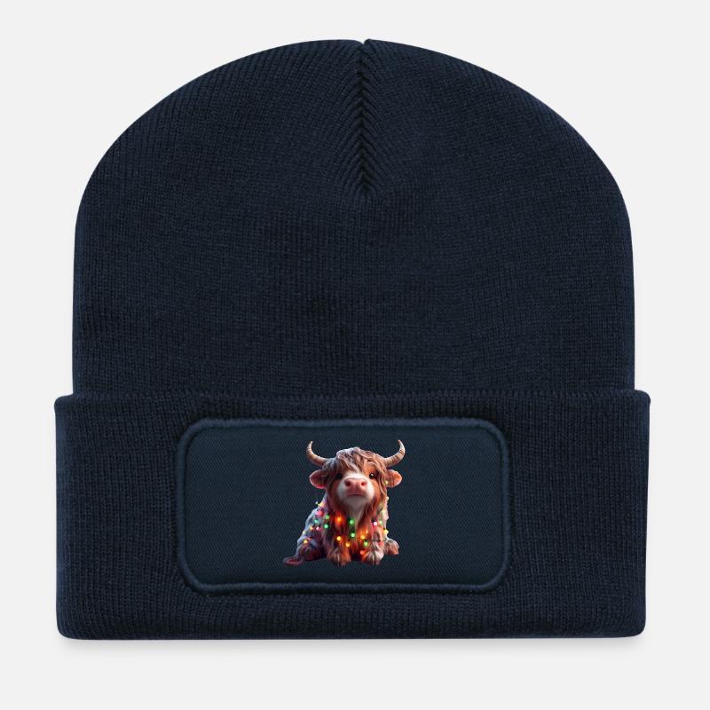 Süße Kuh mit Lichterkette - Recycelte Patch Beanie - French Navy