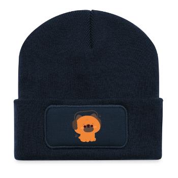 Niedlicher Deutscher Schäferhund mit Kopfhörern Illustration - Recycelte Patch Beanie - French Navy - Vorne