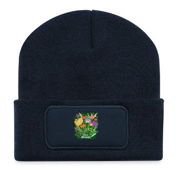 Saison des fleurs - Conception de la nature fleurie colorée - Beanie recyclé à patch - bleu marine - Devant