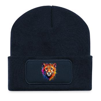Vivid Cheetah Portrait Art Design - Recycled Patch Beanie - french navy - Front