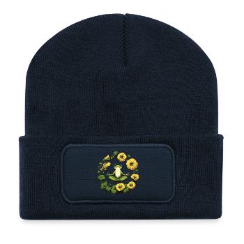 Cercle de méditation paisible de la grenouille - Beanie recyclé à patch - bleu marine - Devant