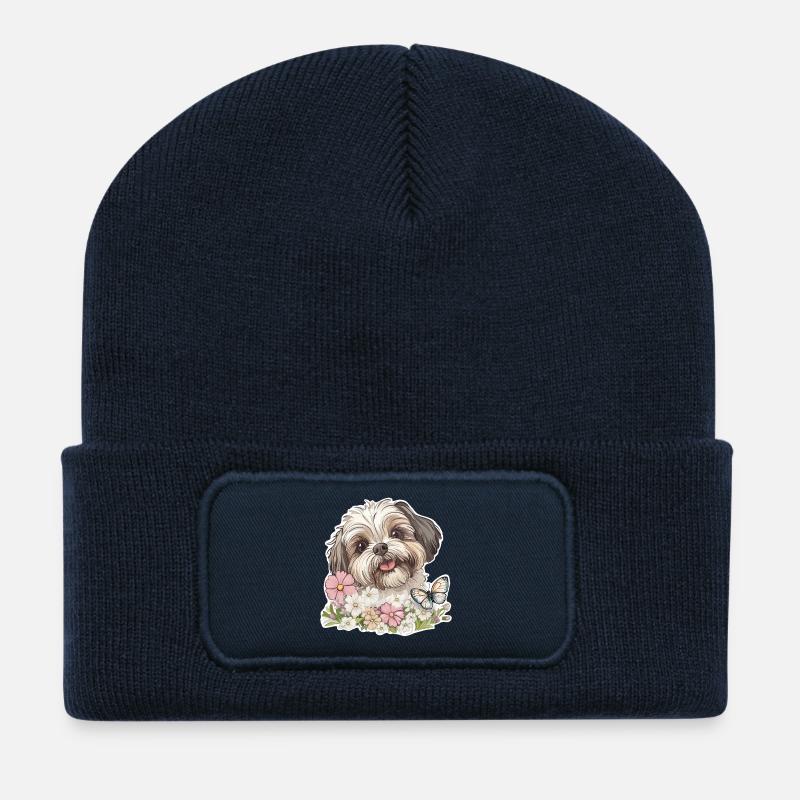Shih Tzu und Schmetterling - Recycelte Patch Beanie - French Navy