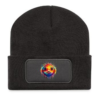 Impression d’art Color Explosion Puffer Fish - Beanie recyclé à patch - charbon - Devant