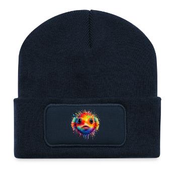 Color Explosion Puffer Fish Art Print - Recycled Patch Beanie - french navy - Front
