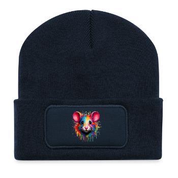 Regenbogenmaus Kopf - Recycelte Patch Beanie - French Navy - Vorne