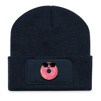 Pink Donut mit Sonnenbrille - Recycelte Patch Beanie - French Navy - Vorne