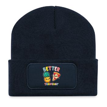 Better Together Ananas Pizza Kawaii - Beanie recyclé à patch - bleu marine - Devant