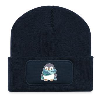 Pingouin douillet en écharpe hivernale - Beanie recyclé à patch - bleu marine - Devant