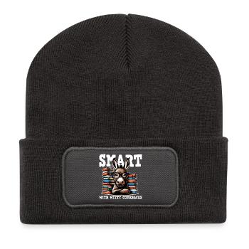 Scholarly donkey and stack of books - Recycled Patch Beanie - dark grey - Front