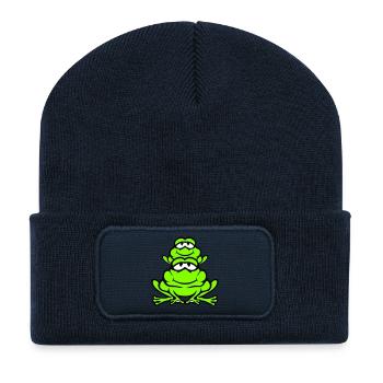 Grenouille Enfant Famille Papa Maman Piggyback Fête des Pères - Beanie recyclé à patch - bleu marine - Devant