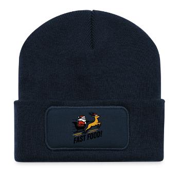 Renne du Père Noël - Conception amusante de restauration rapide - Beanie recyclé à patch - bleu marine - Devant