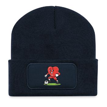 Mignon coeur Football joueur Dessin animé Mascotte Art - Beanie recyclé à patch - bleu marine - Devant